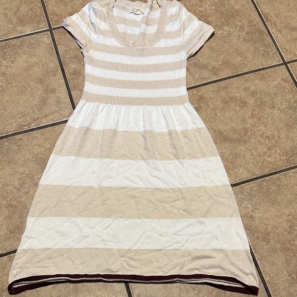 Pink Rose Asymmetrical Dress in Cream and White